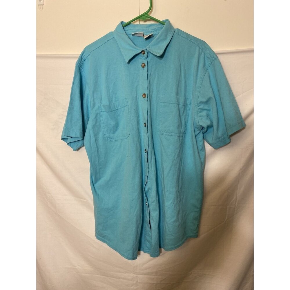 Capacity Mens Button Up Shirt  Turquoise Size Medium M Short Sleeve Casual